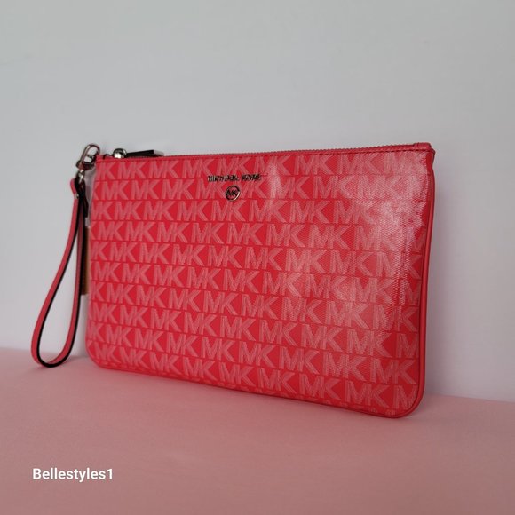 MICHAEL KORS Signature Logo Jet Set Large Top Zip Pouch/Wristlet- Geranium ⭐ - Picture 4 of 16